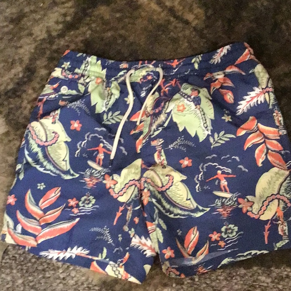 Polo Ralph Lauren swim trunks. Like new blue Hawaiian print with drawstring sz M